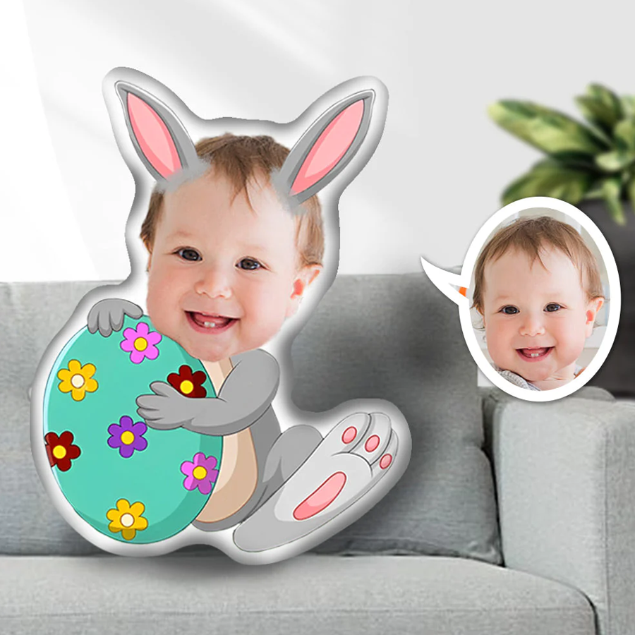 Custom Bunny Photo Pillow, Custom Photo Easter Pillow With Baby Face, Gift For Baby,  Personalized Pillow With Photo, Home Decor, Easter's Day Gift