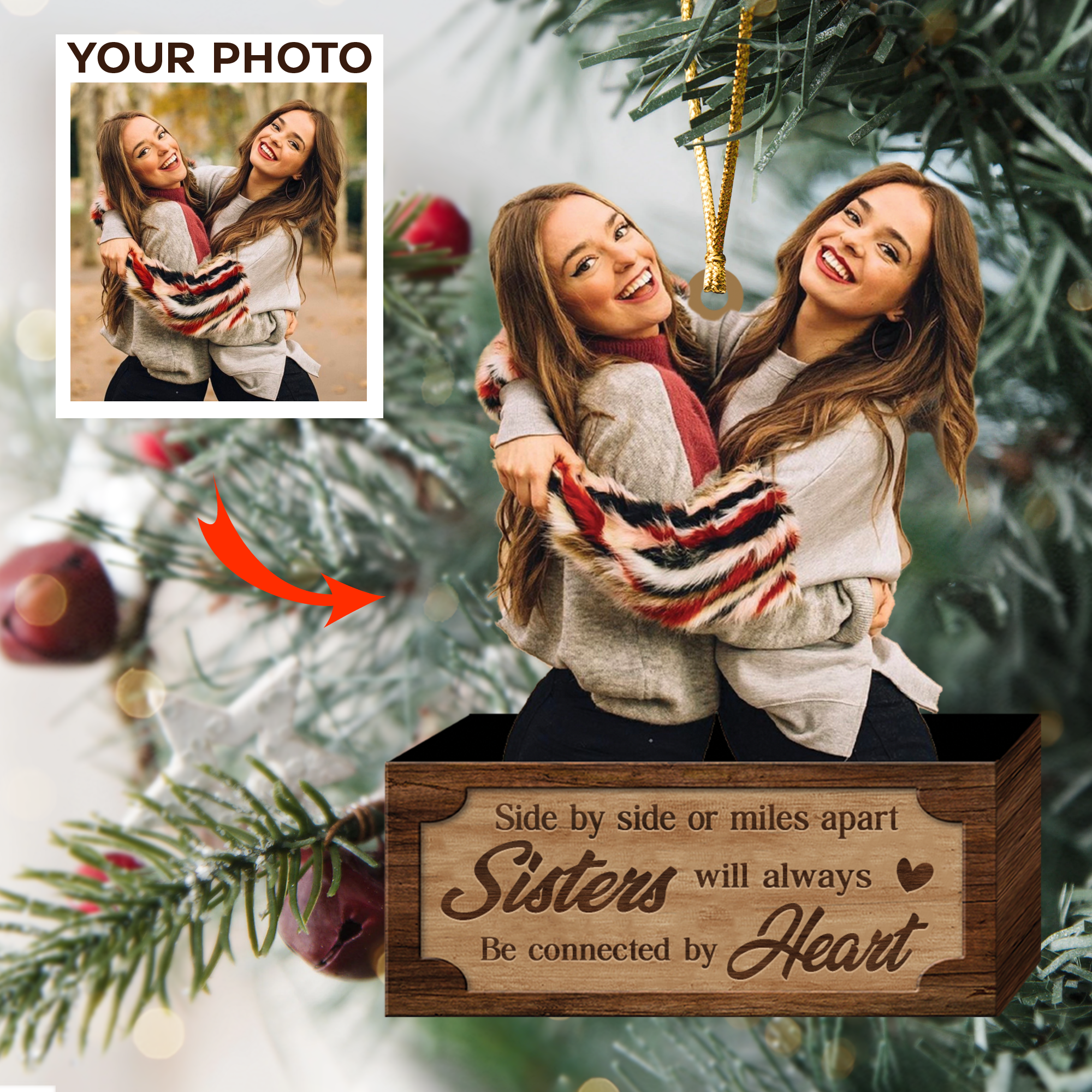 Customized Photo Ornament Sisters - Personalized Photo Mica Ornament - Christmas Gift For Sisters | Sister